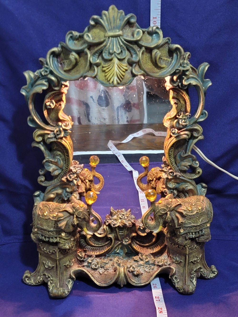 Vintage-Style Ornate Gold Accent Mirror with Elephant Motif